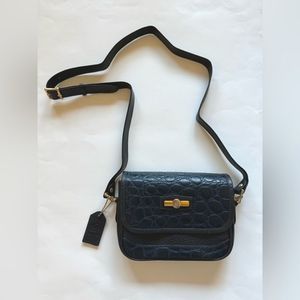 UMME Milano Genuine Leather Women’s Dark Blue Crossbody Bag Logo Adjust. Strap